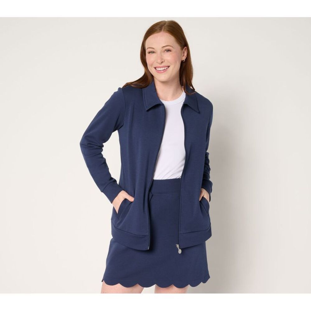 Sport Savvy Women's Jacket Sz M Pique Knit Collared Blue A691475